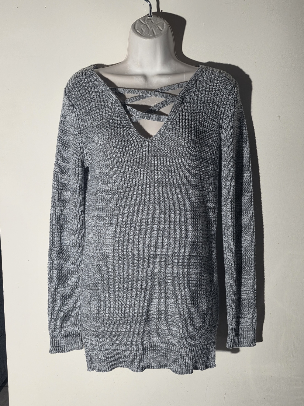 Arizona Jean Co - Crisscross V-Neck Gray Women's Sweater (Size S)